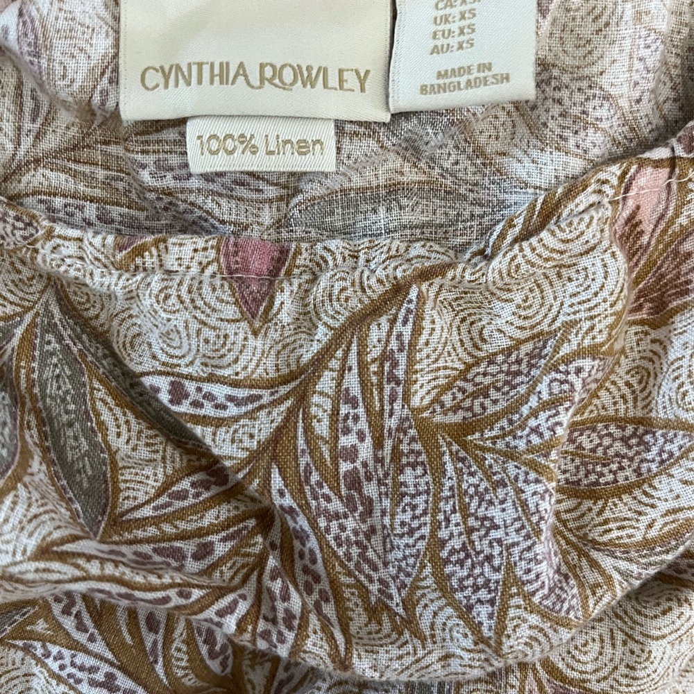 Cynthia Rowley Linen Blouse with Beige and Pink Floral Design
